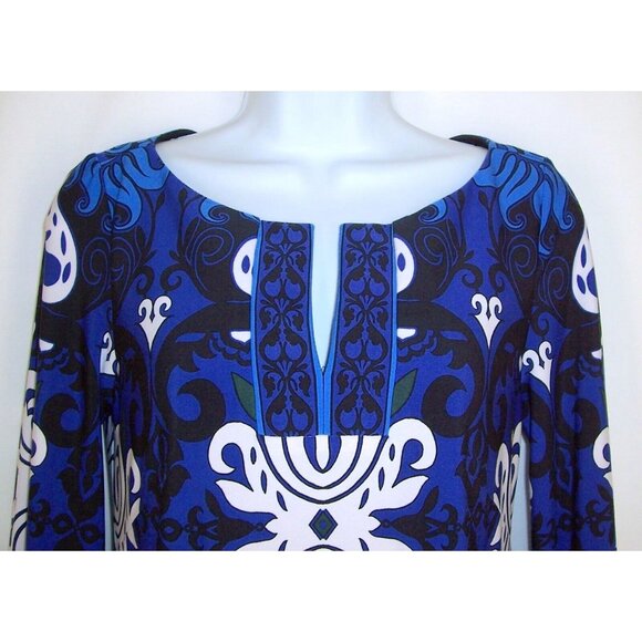 Laundry by Design Blue Floral Shift Dress 4 S Stretch Knit 3/4 Sleeve - Picture 2 of 9